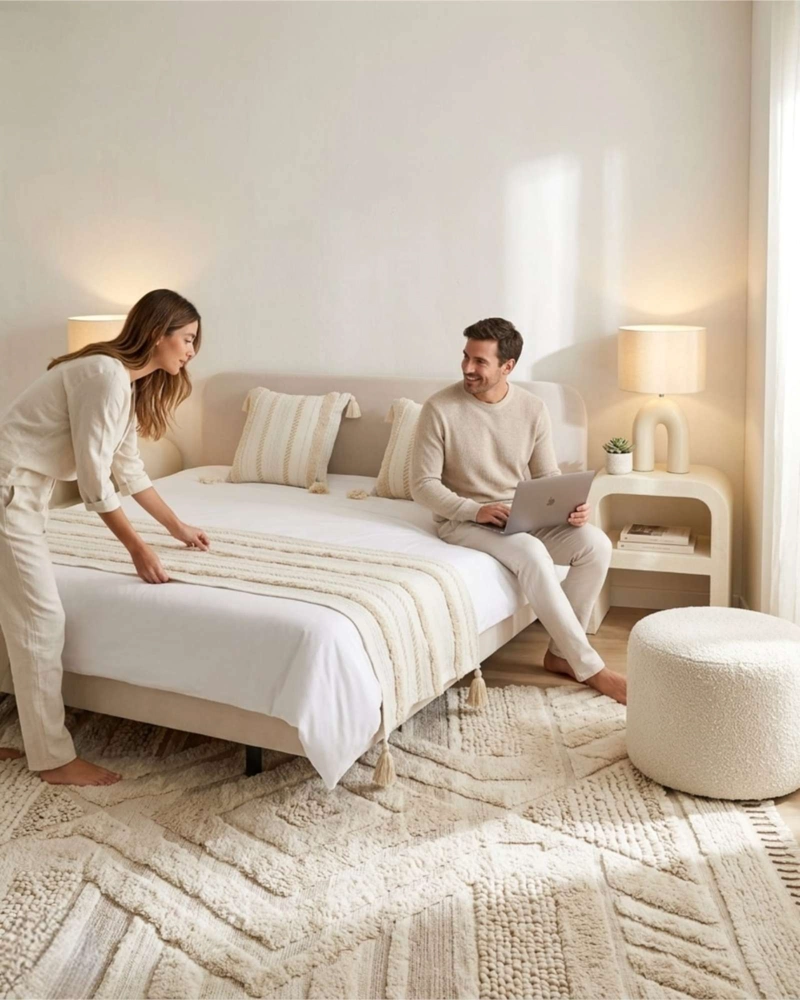 SET PIECERA DE CAMA BOHO CON DOS FUNDAS COJIN BORDADO - 1