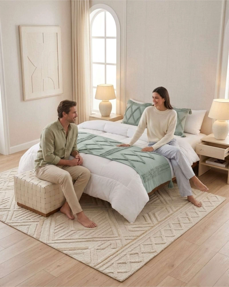 SET PIECERA DE CAMA BOHO CON DOS FUNDAS COJIN BORDADO - 2