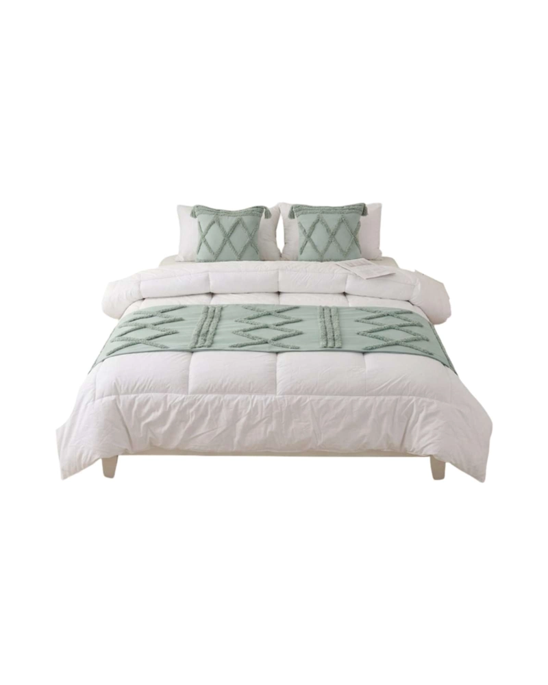 SET PIECERA DE CAMA BOHO CON DOS FUNDAS COJIN BORDADO - 6