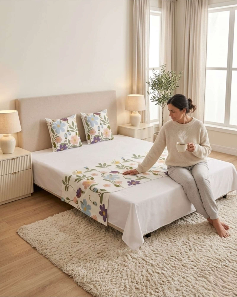PIECERA MANTA DE CAMA TEXTURIZADA CON BORDADO BOTANICO - 4