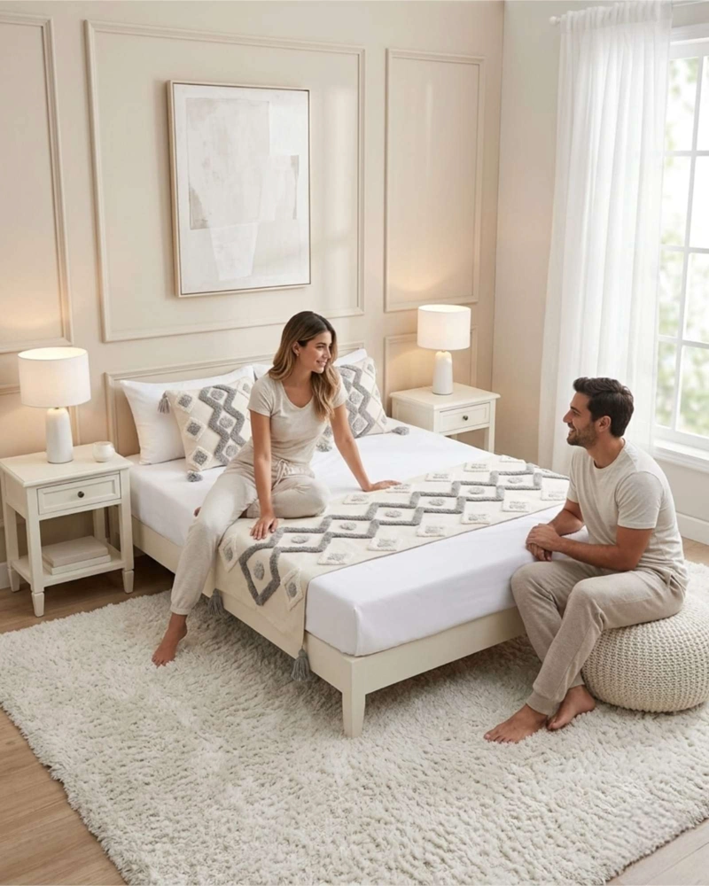 SET PIECERA DE CAMA BOHO CON DOS FUNDAS COJIN BORDADO - 1