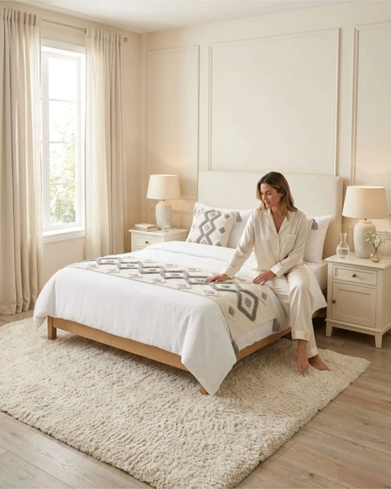 SET PIECERA DE CAMA BOHO CON DOS FUNDAS COJIN BORDADO - 4