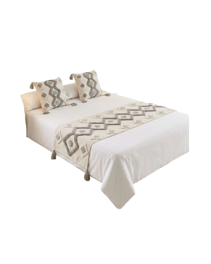 SET PIECERA DE CAMA BOHO CON DOS FUNDAS COJIN BORDADO - 6