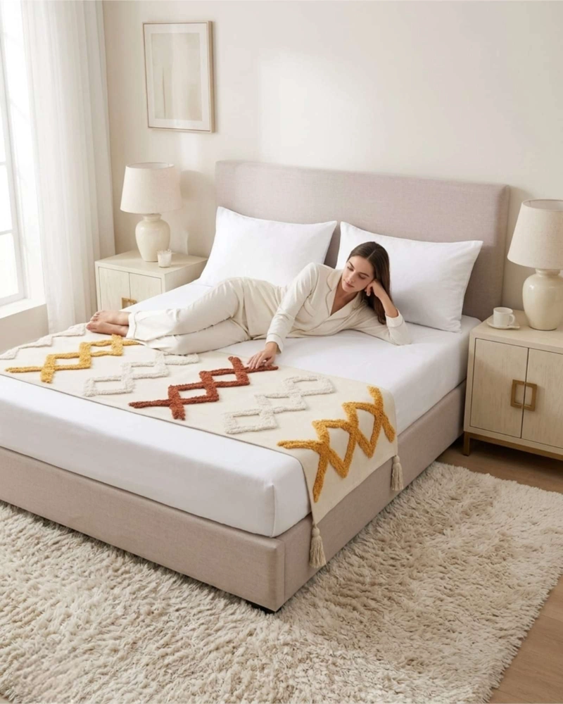 PIECERA DE CAMA MANTA TEJIDA DECORATIVA BOHO - 2