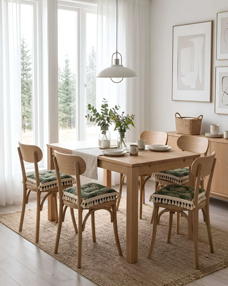SET 6 COJINES SILLA COMEDOR CUADRADOS CON FLECOS - 1