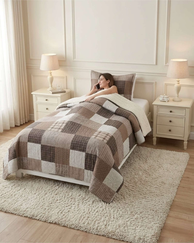 JUEGO DE CUBRECAMA SHERPA CALIDEZ SUPERIOR CON SABANAS PLAZA Y MEDIA - 5