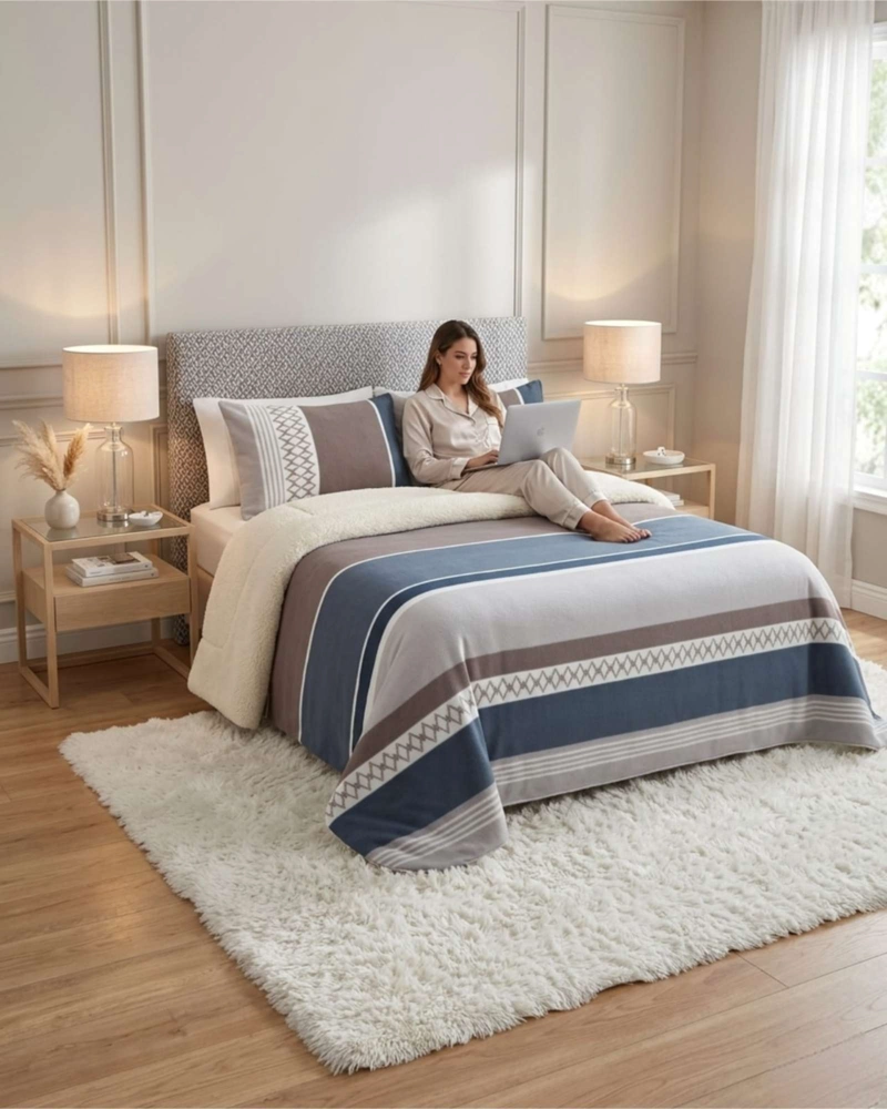 JUEGO DE CUBRECAMA SHERPA CALIDEZ SUPERIOR CON SABANAS KING - 2