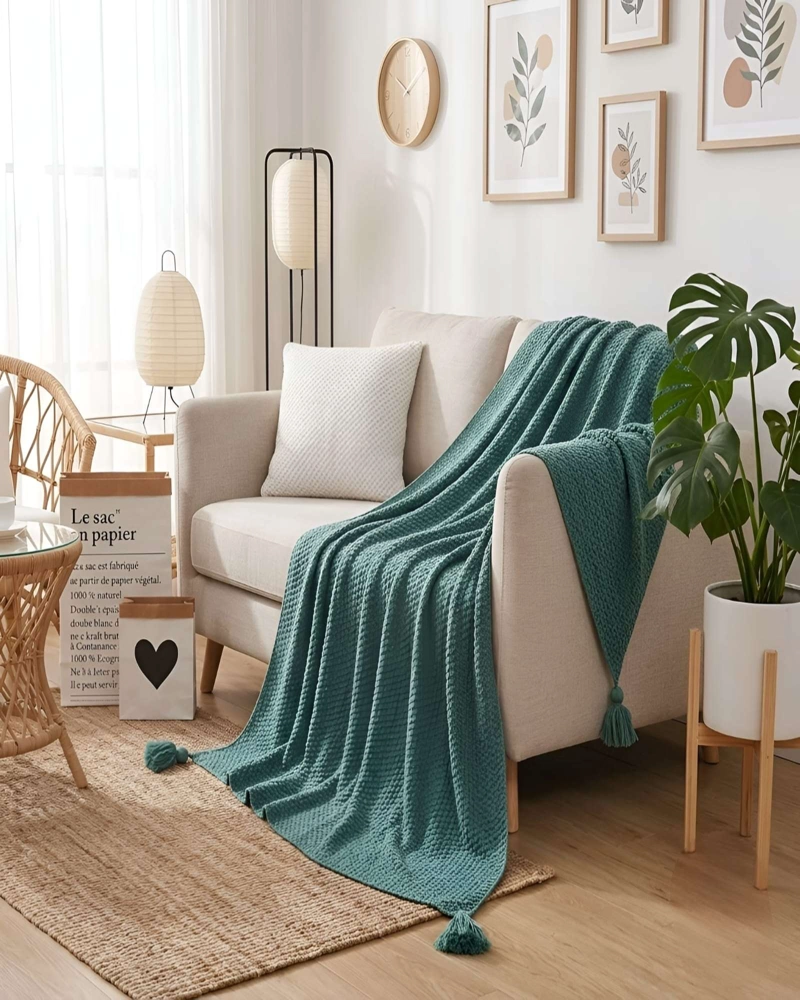 SET 2 MANTAS BORLAS DECORATIVAS RUSTICAS PIECERAS SILLON - 2