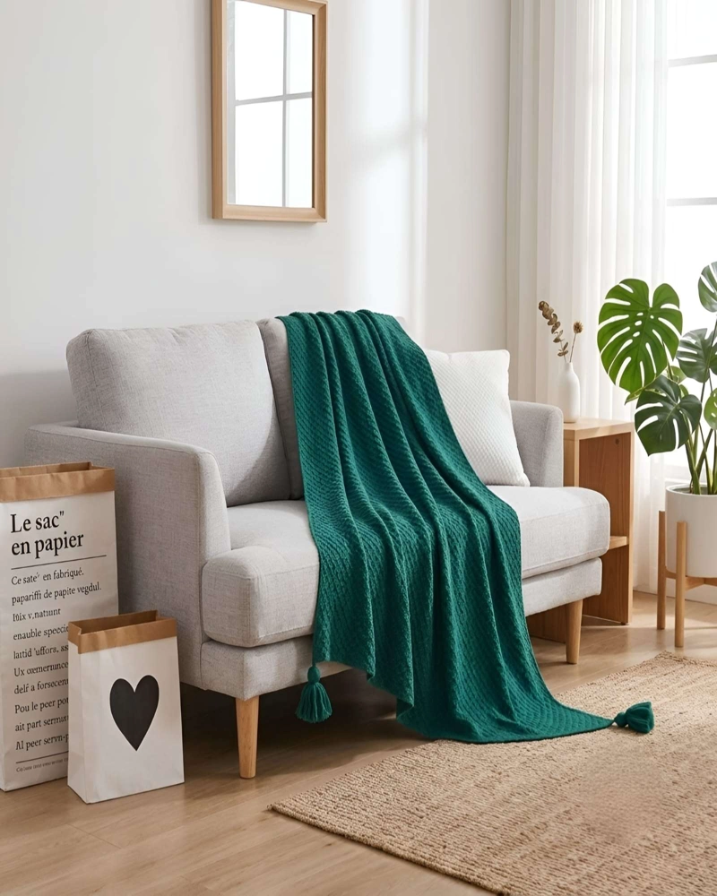 SET 2 MANTAS BORLAS DECORATIVAS RUSTICAS PIECERAS SILLON - 2