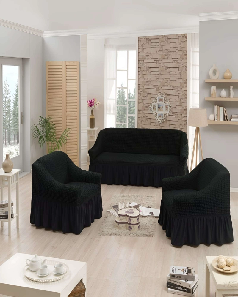 SET FUNDAS SILLON ELASTICA 3+1+1 CON FALDON TEXTURA NIDO DE ABEJA - 2