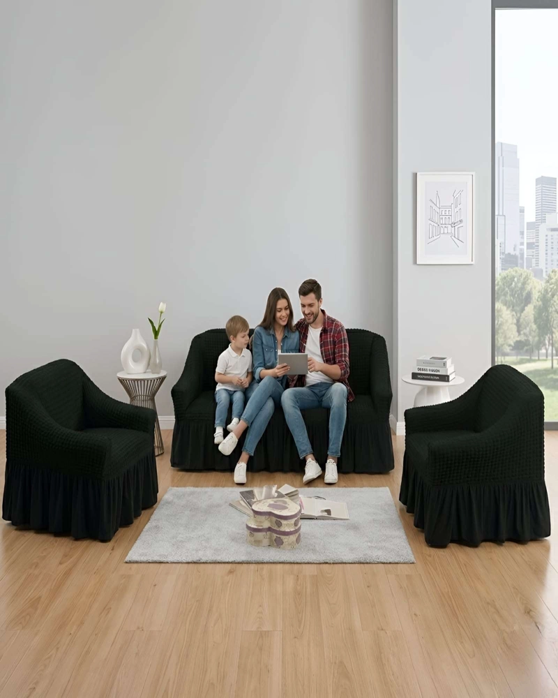 SET FUNDAS SILLON ELASTICA 3+1+1 CON FALDON TEXTURA NIDO DE ABEJA - 5