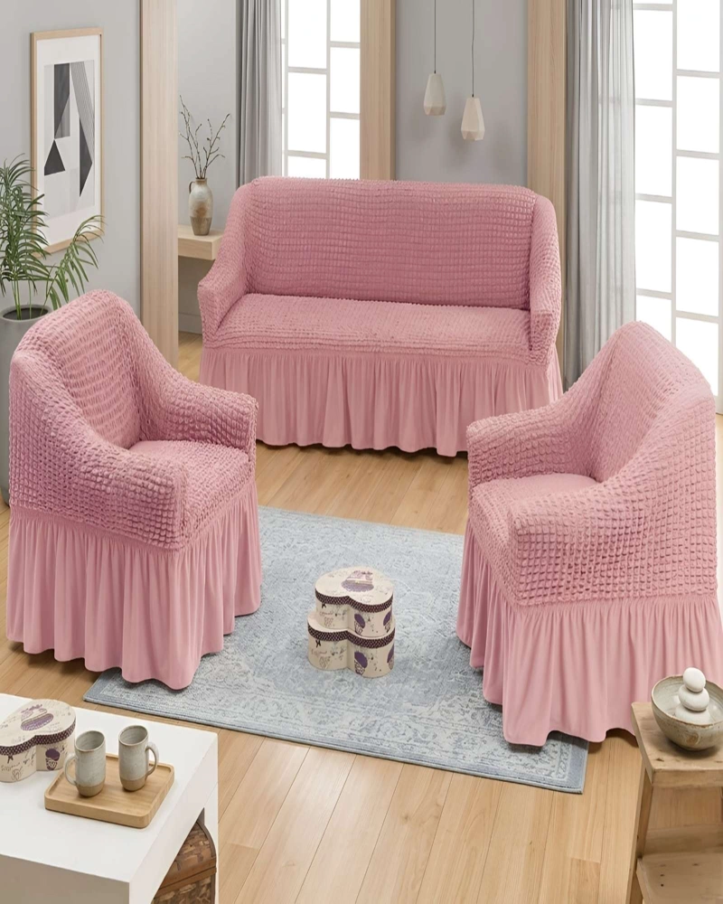 SET FUNDAS SILLON ELASTICA 3+1+1 CON FALDON TEXTURA NIDO DE ABEJA - 2