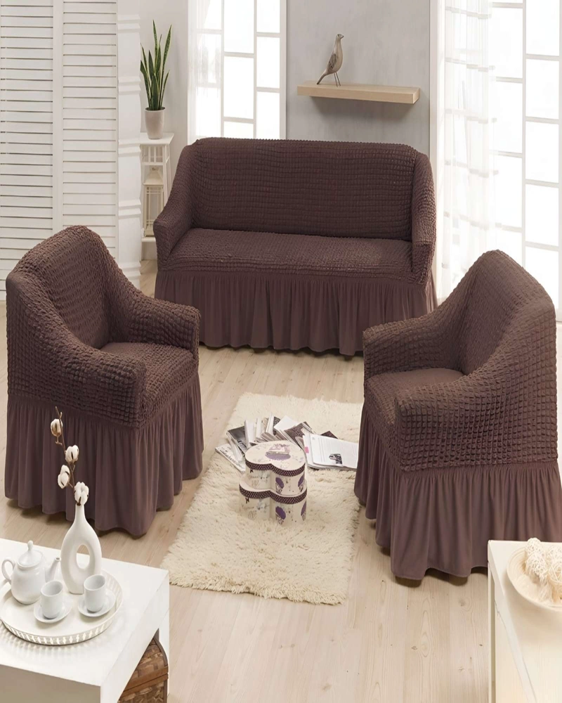 SET FUNDAS SILLON ELASTICA 3+1+1 CON FALDON TEXTURA NIDO DE ABEJA - 2