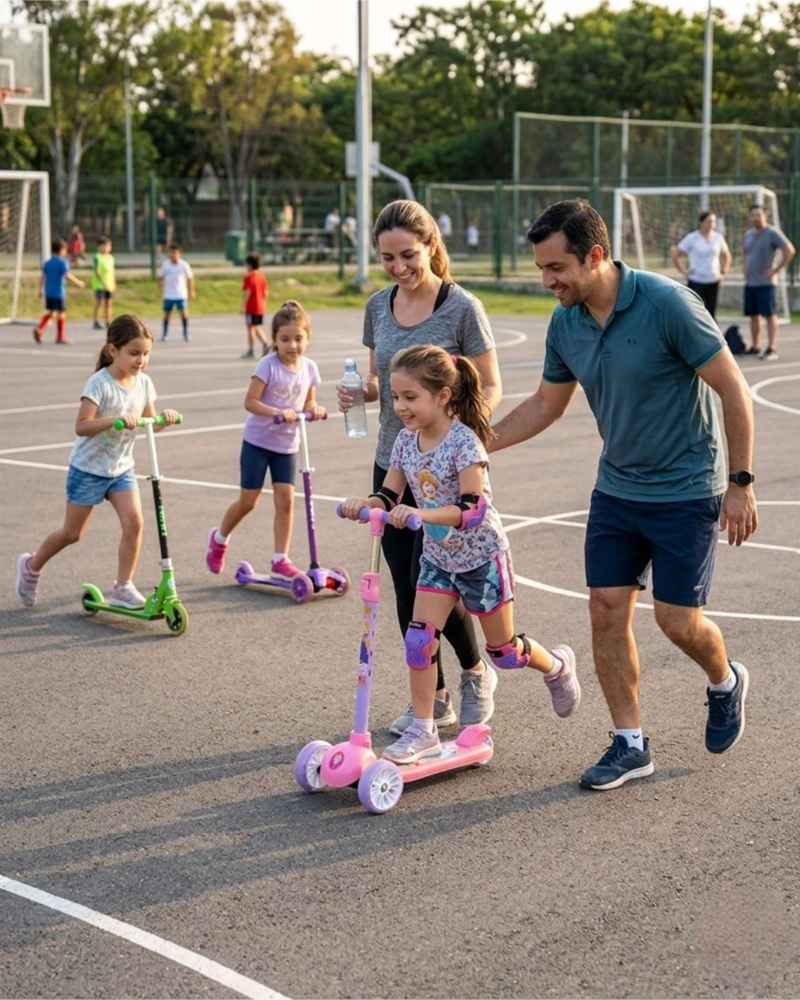 SCOOTER INFANTIL AJUSTABLE CON 3 RUEDAS DE LUCES LED ROSADO - 1