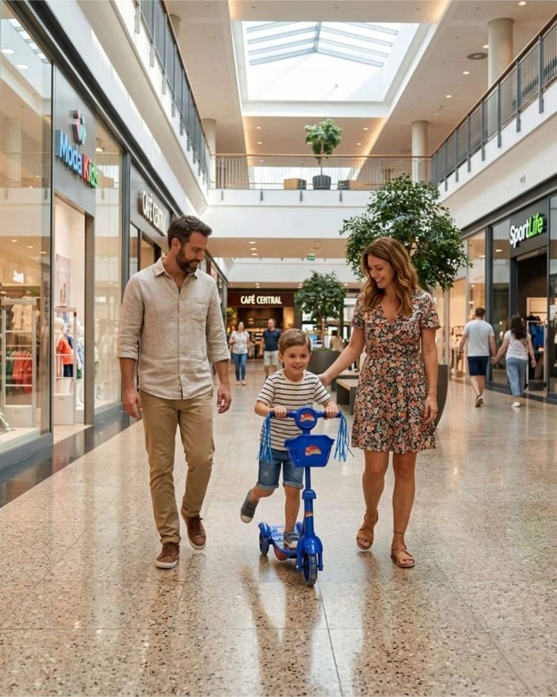 MONOPATIN SCOOTER INFANTIL CON CANASTO Y LUCES 3 RUEDAS AZUL - 1