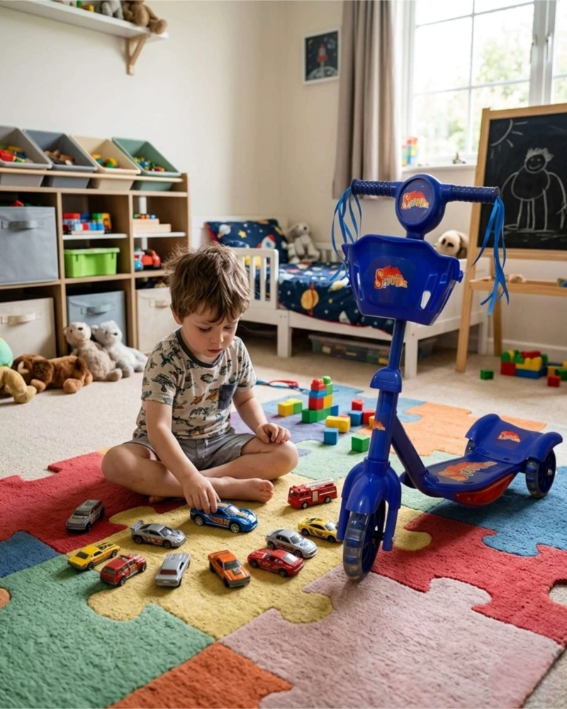 MONOPATIN SCOOTER INFANTIL CON CANASTO Y LUCES 3 RUEDAS AZUL - 4