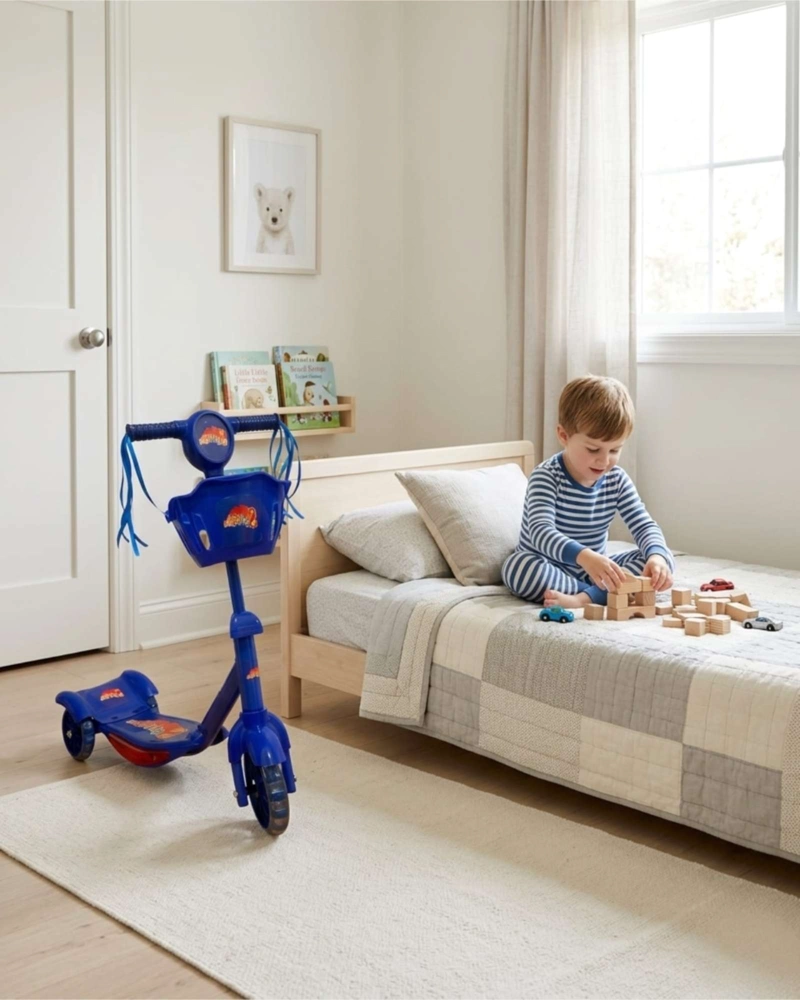 MONOPATIN SCOOTER INFANTIL CON CANASTO Y LUCES 3 RUEDAS AZUL - 5