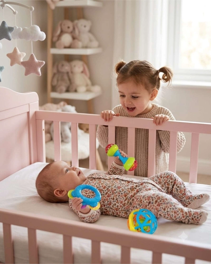 SET DE DESARROLLO SENSORIAL 3 PIEZAS: SONAJERO, PELOTA TEXTURIZADA Y MORDEDOR - 4