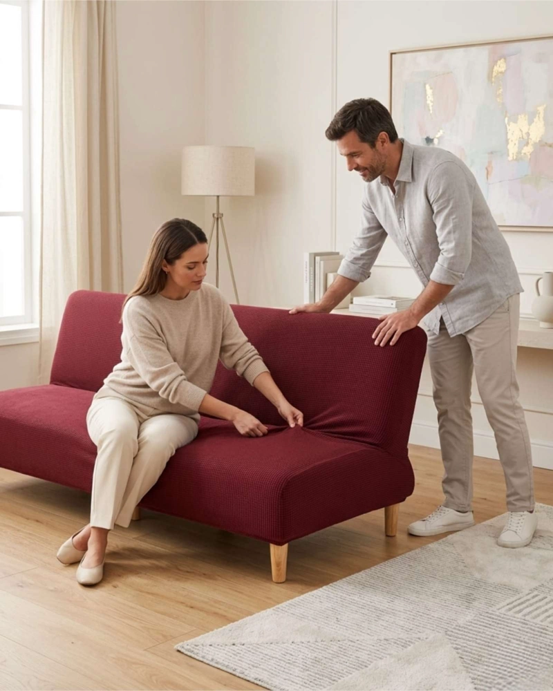 FUNDA PARA FUTON ELASTICA DISEÑO CUADRILLE  AJUSTABLE - 1