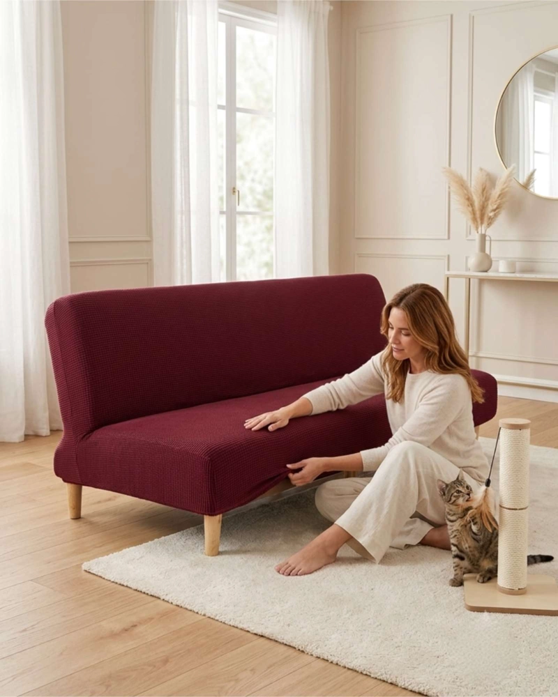 FUNDA PARA FUTON ELASTICA DISEÑO CUADRILLE  AJUSTABLE - 3