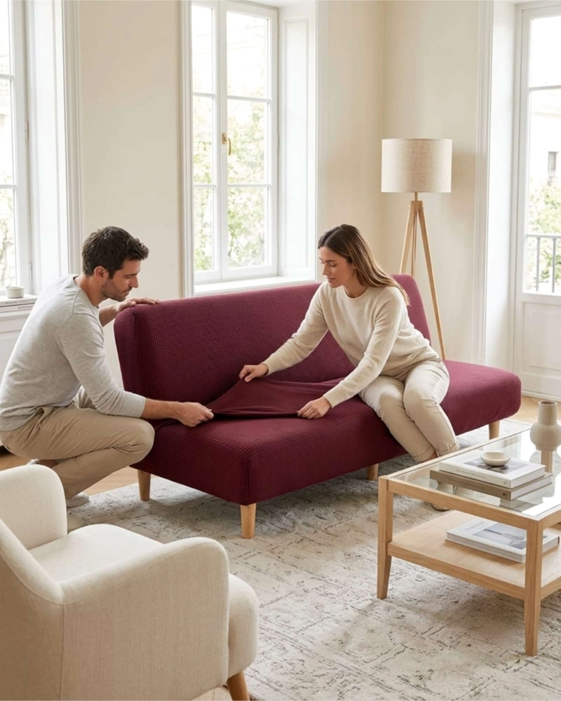 FUNDA PARA FUTON ELASTICA DISEÑO CUADRILLE  AJUSTABLE - 5