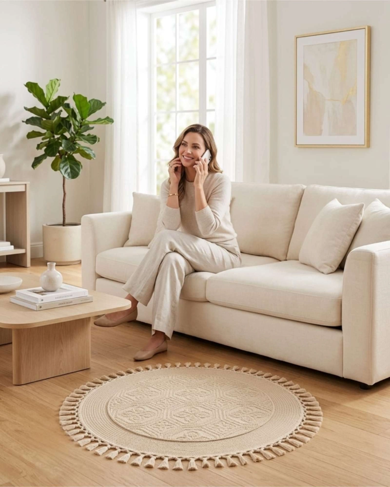 ALFOMBRA REDONDA DE SISAL CON FLECOS 80 CM - 5