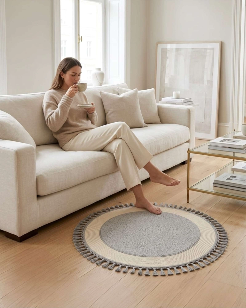 ALFOMBRA REDONDA DE SISAL CON FLECOS 80 CM - 1