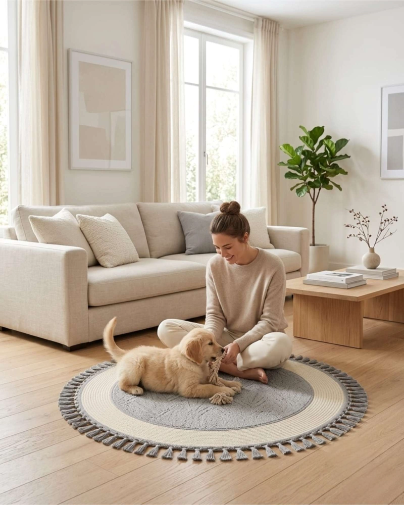 ALFOMBRA REDONDA DE SISAL CON FLECOS 80 CM - 3