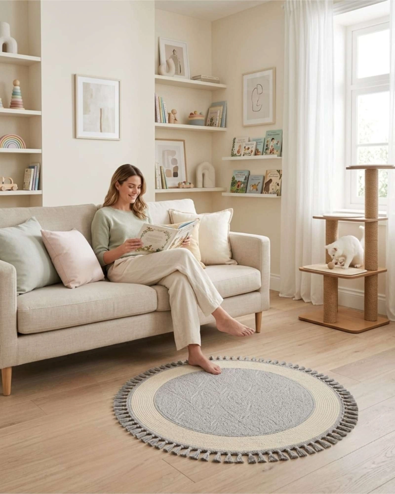 ALFOMBRA REDONDA DE SISAL CON FLECOS 80 CM - 5