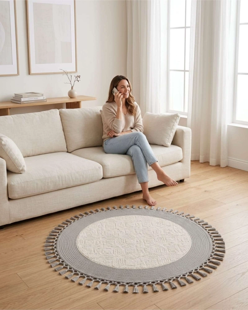 ALFOMBRA REDONDA DE SISAL CON FLECOS 80 CM - 2