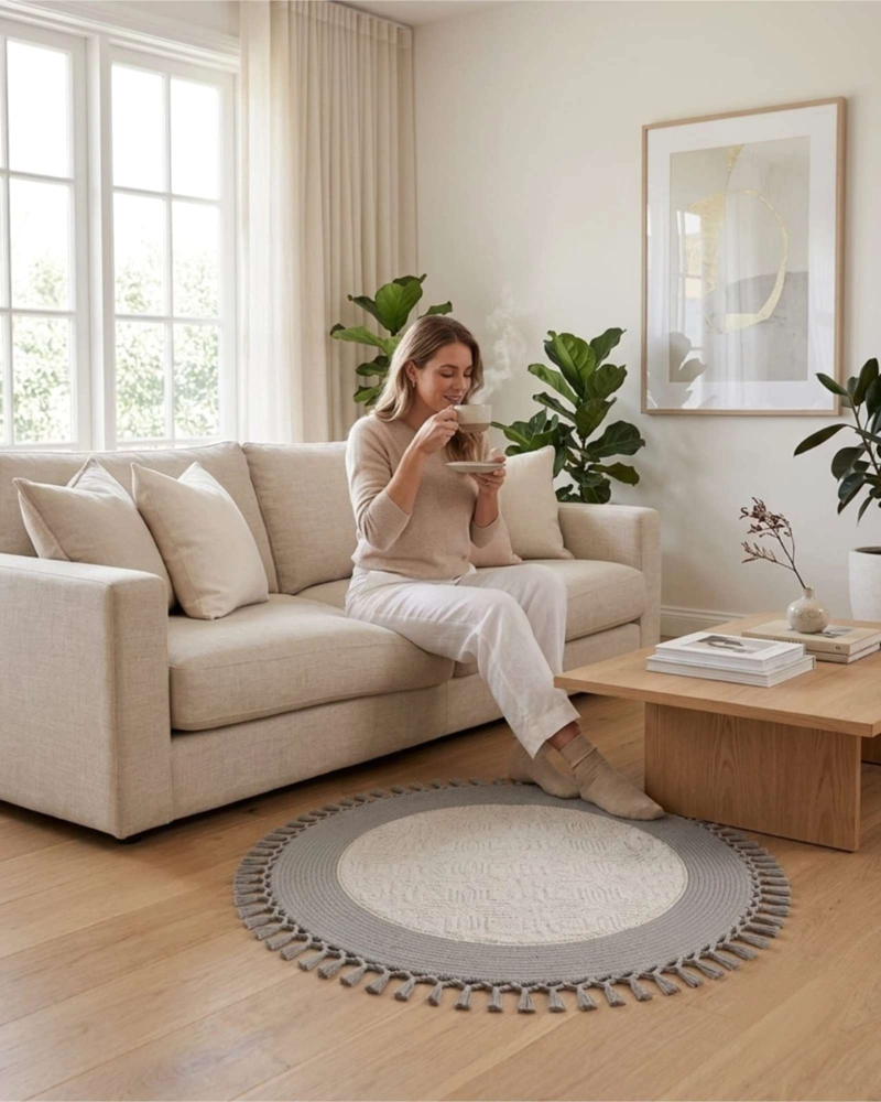ALFOMBRA REDONDA DE SISAL CON FLECOS 80 CM - 3