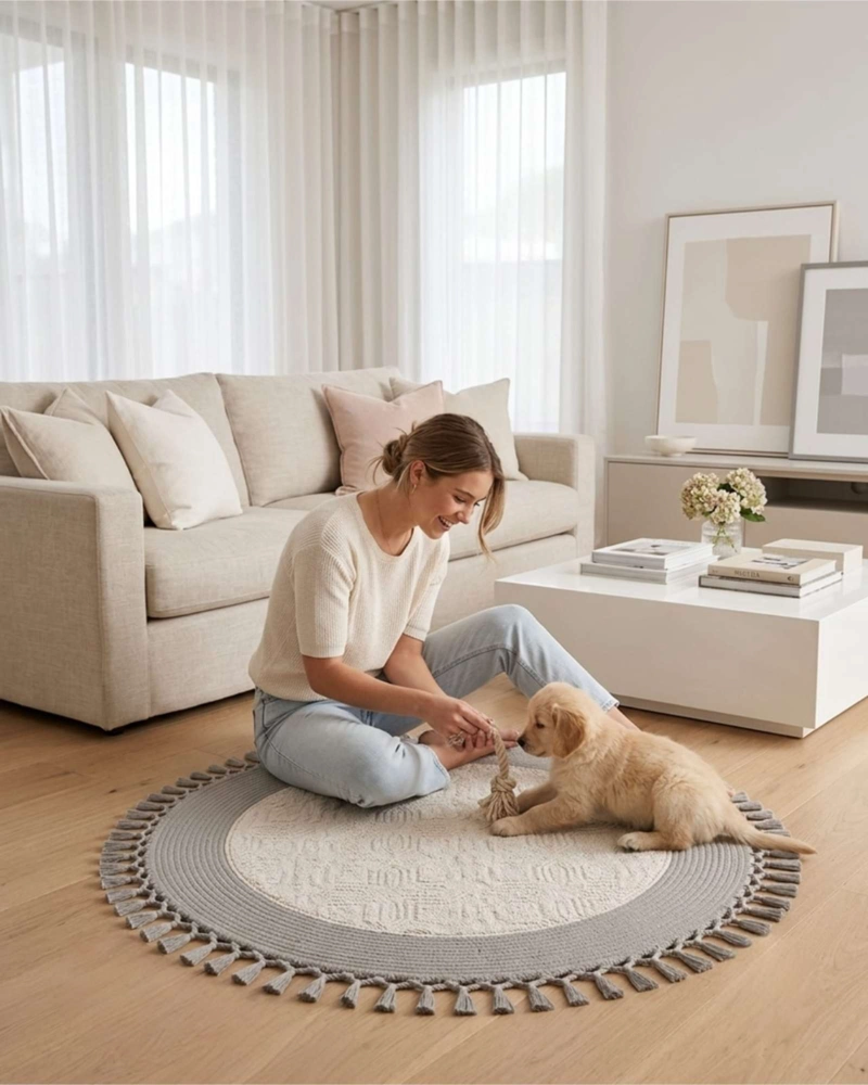 ALFOMBRA REDONDA DE SISAL CON FLECOS 80 CM - 4