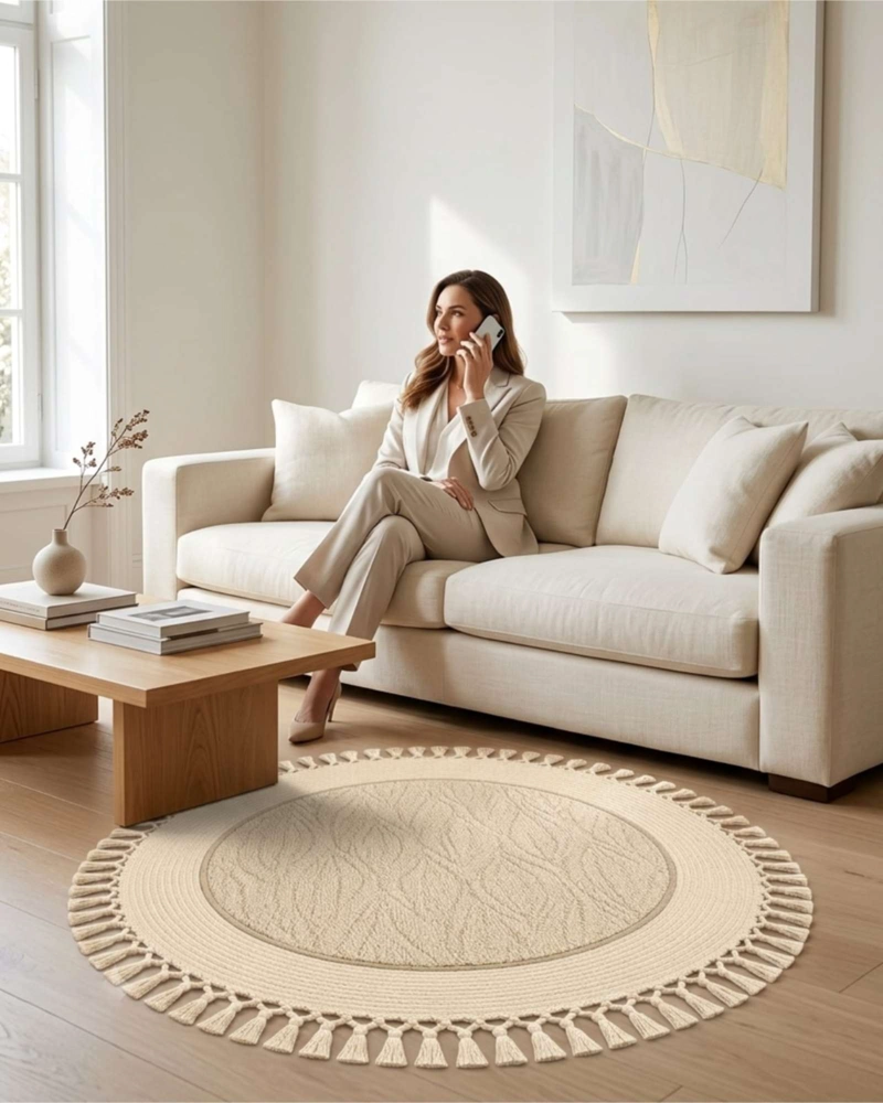 ALFOMBRA REDONDA DE SISAL CON FLECOS 80 CM - 2