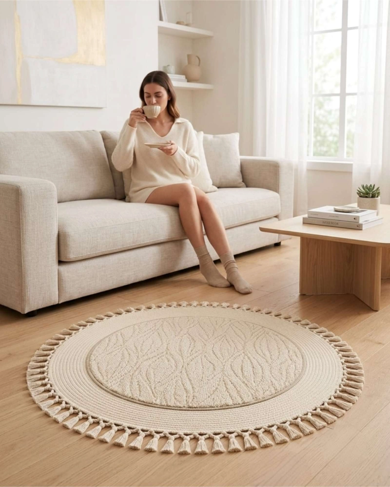 ALFOMBRA REDONDA DE SISAL CON FLECOS 80 CM - 5