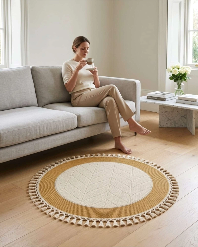 ALFOMBRA REDONDA DE SISAL CON FLECOS 80 CM - 1