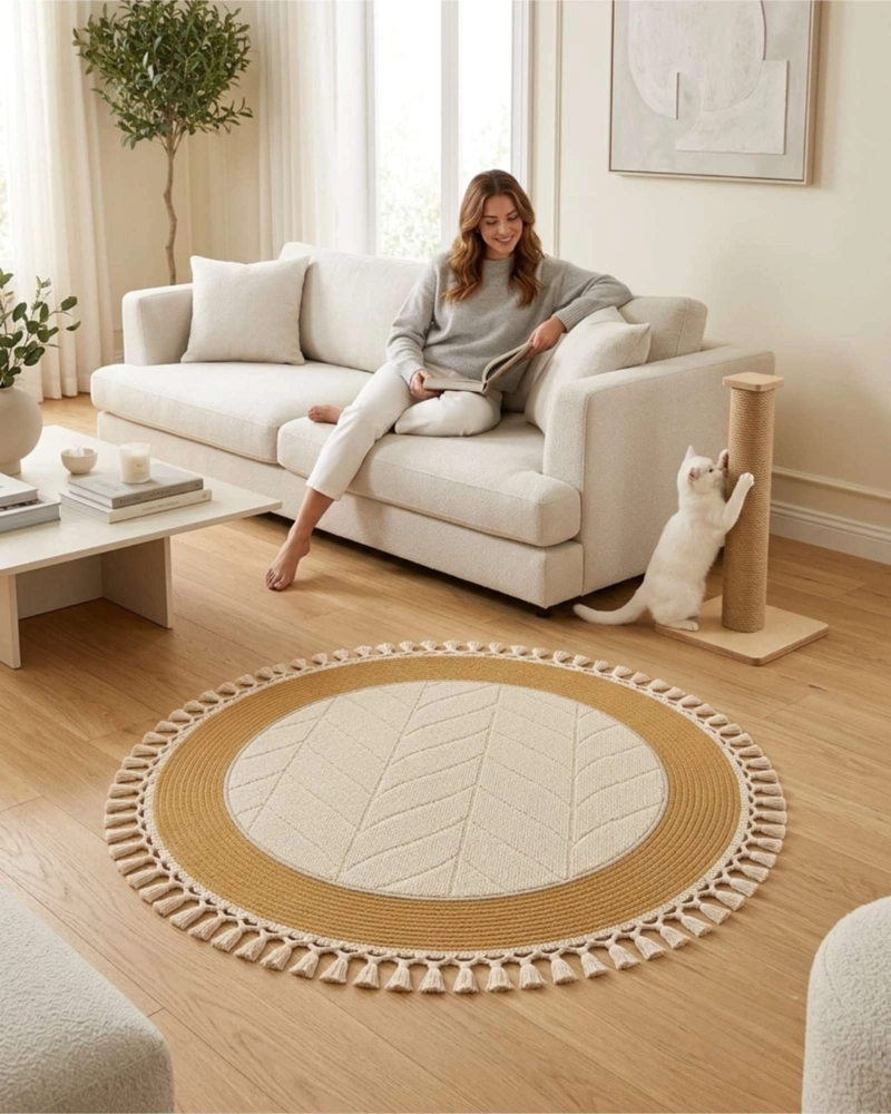 ALFOMBRA REDONDA DE SISAL CON FLECOS 80 CM - 2