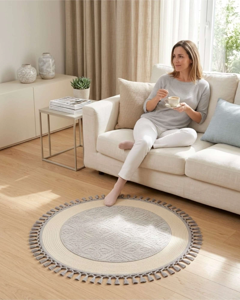 ALFOMBRA REDONDA DE SISAL CON FLECOS 80 CM - 1