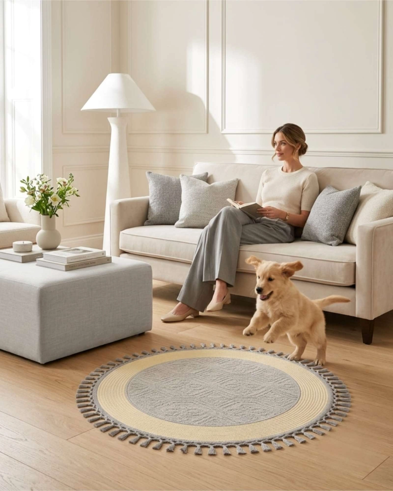 ALFOMBRA REDONDA DE SISAL CON FLECOS 80 CM - 2