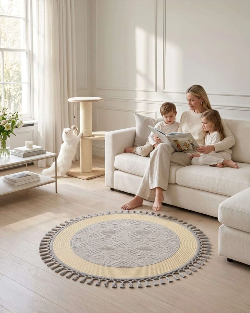 ALFOMBRA REDONDA DE SISAL CON FLECOS 80 CM - 5