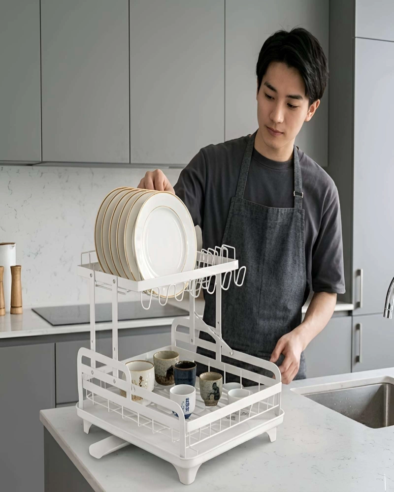 ESCURRIDOR DE PLATOS DE 2 NIVELES ORGANIZACION INTELIGENTE PARA TU COCINA - 5