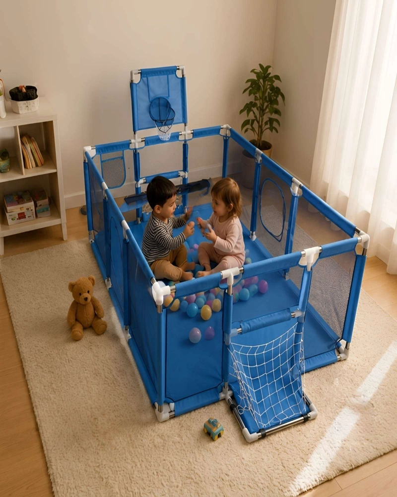 CORRAL INFANTIL 3 EN 1: PARQUE DE JUEGOS, CANCHA Y PISCINA DE PELOTAS - 1