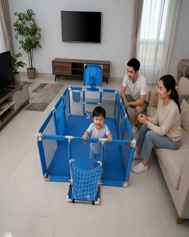 CORRAL INFANTIL 3 EN 1: PARQUE DE JUEGOS, CANCHA Y PISCINA DE PELOTAS - 5