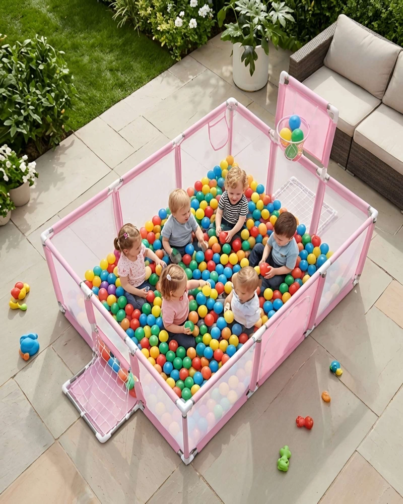 CORRAL INFANTIL 3 EN 1: PARQUE DE JUEGOS, CANCHA Y PISCINA DE PELOTAS - 5