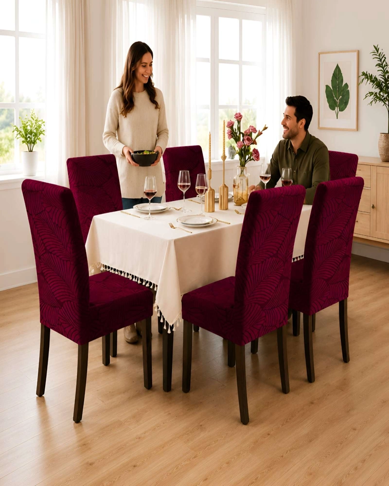 JUEGO DE 6 FUNDAS PARA SILLAS DE COMEDOR AJUSTABLES TEXTURIZADAS - 1
