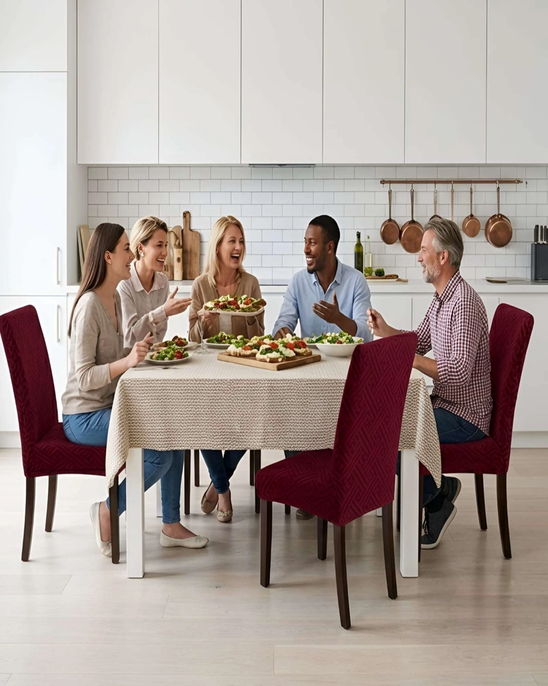 JUEGO DE 6 FUNDAS PARA SILLAS DE COMEDOR AJUSTABLES TEXTURIZADAS - 5
