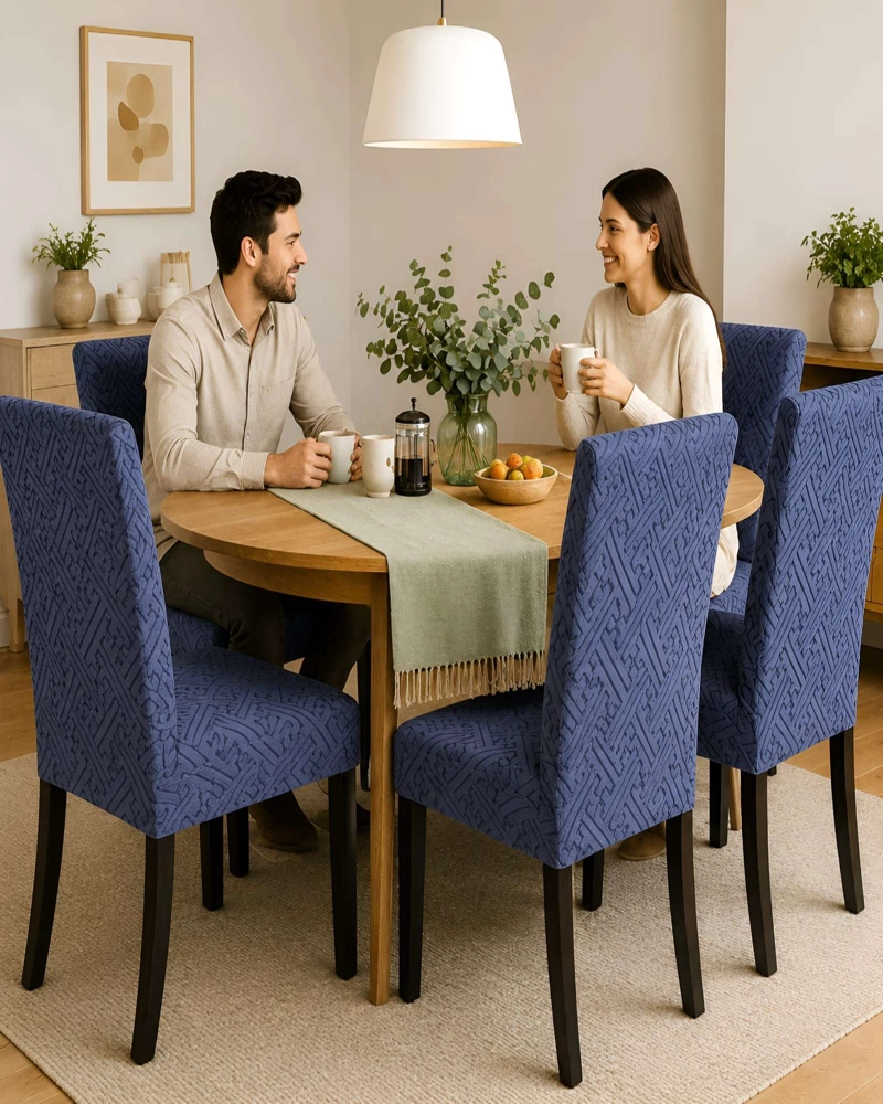 JUEGO DE 6 FUNDAS PARA SILLAS DE COMEDOR AJUSTABLES TEXTURIZADAS - 1