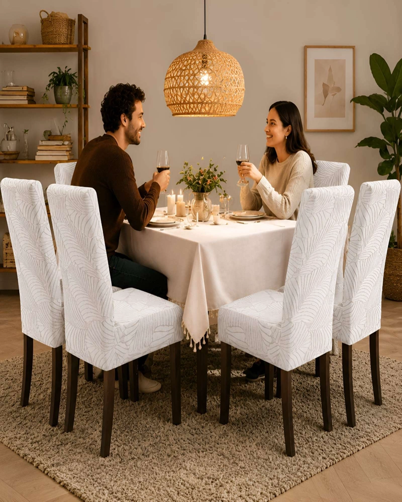 JUEGO DE 6 FUNDAS PARA SILLAS DE COMEDOR AJUSTABLES TEXTURIZADAS - 1