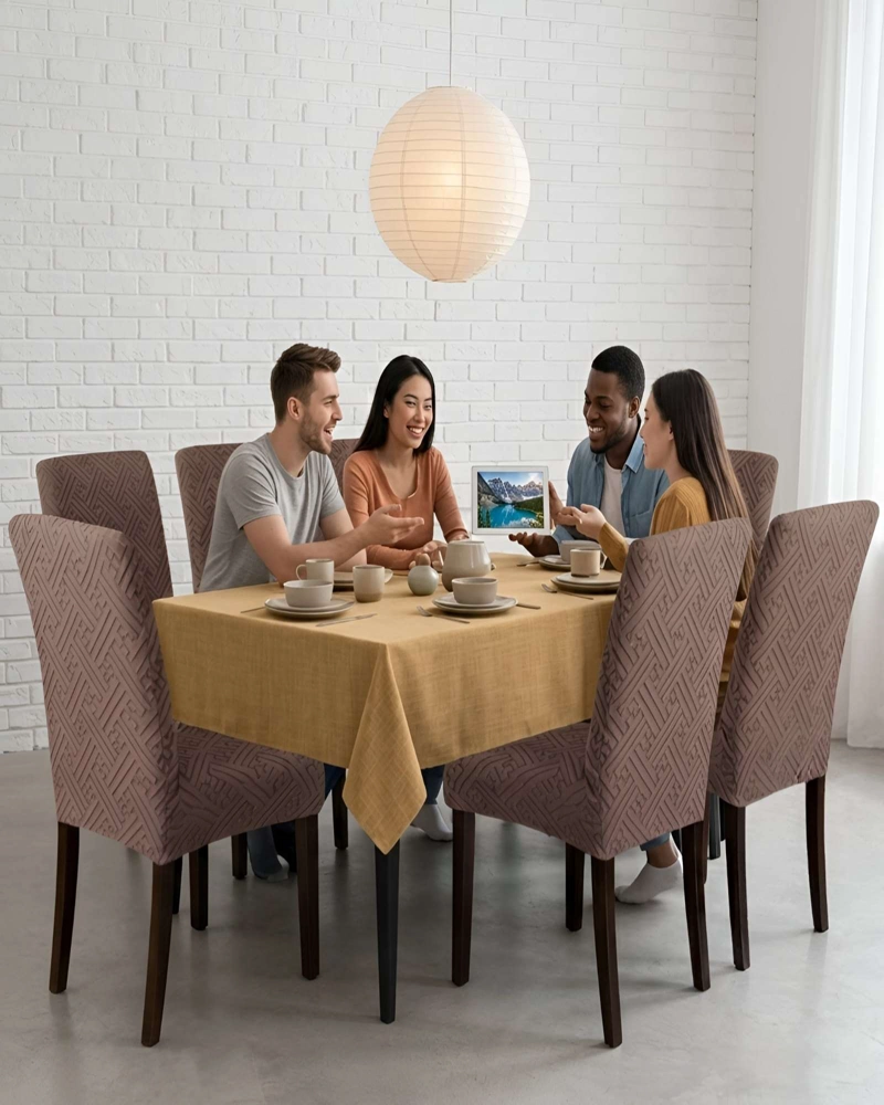 JUEGO DE 6 FUNDAS PARA SILLAS DE COMEDOR AJUSTABLES TEXTURIZADAS - 1