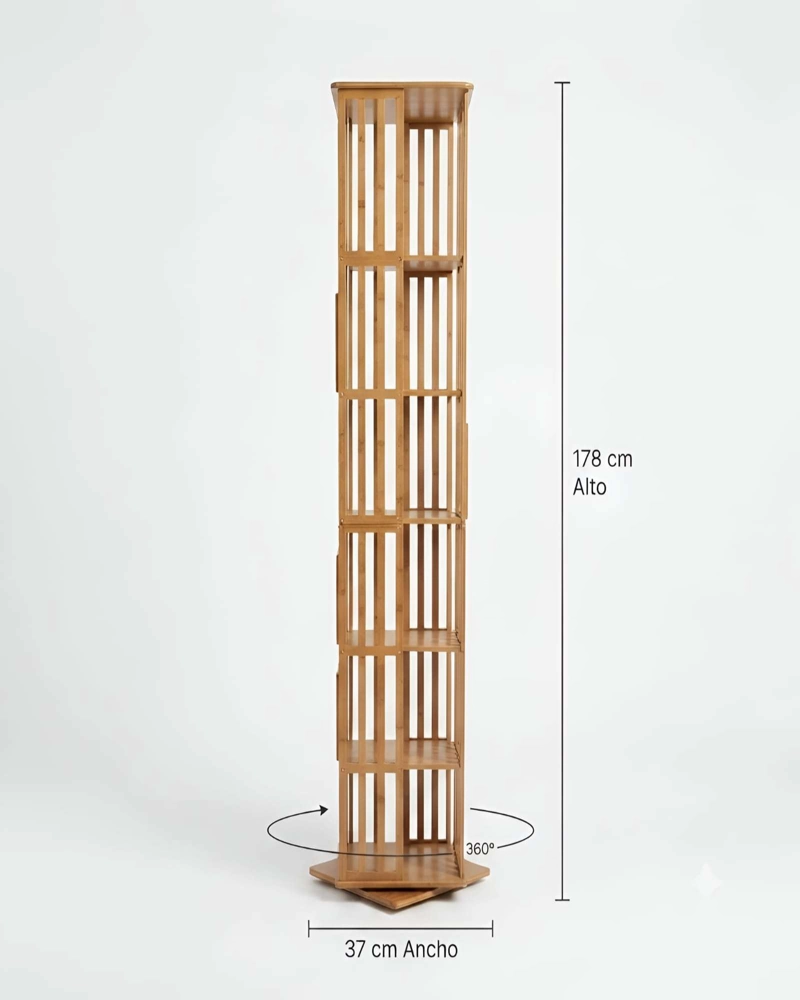 ESTANTE LIBRERO GIRATORIO DE BAMBU 360° DE 6 NIVELES - 7