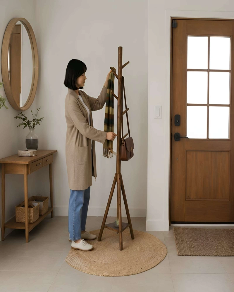 PERCHERO DE PIE MADERA FRESNO DISEÑO MINIMALISTA ORGANIZA - 4